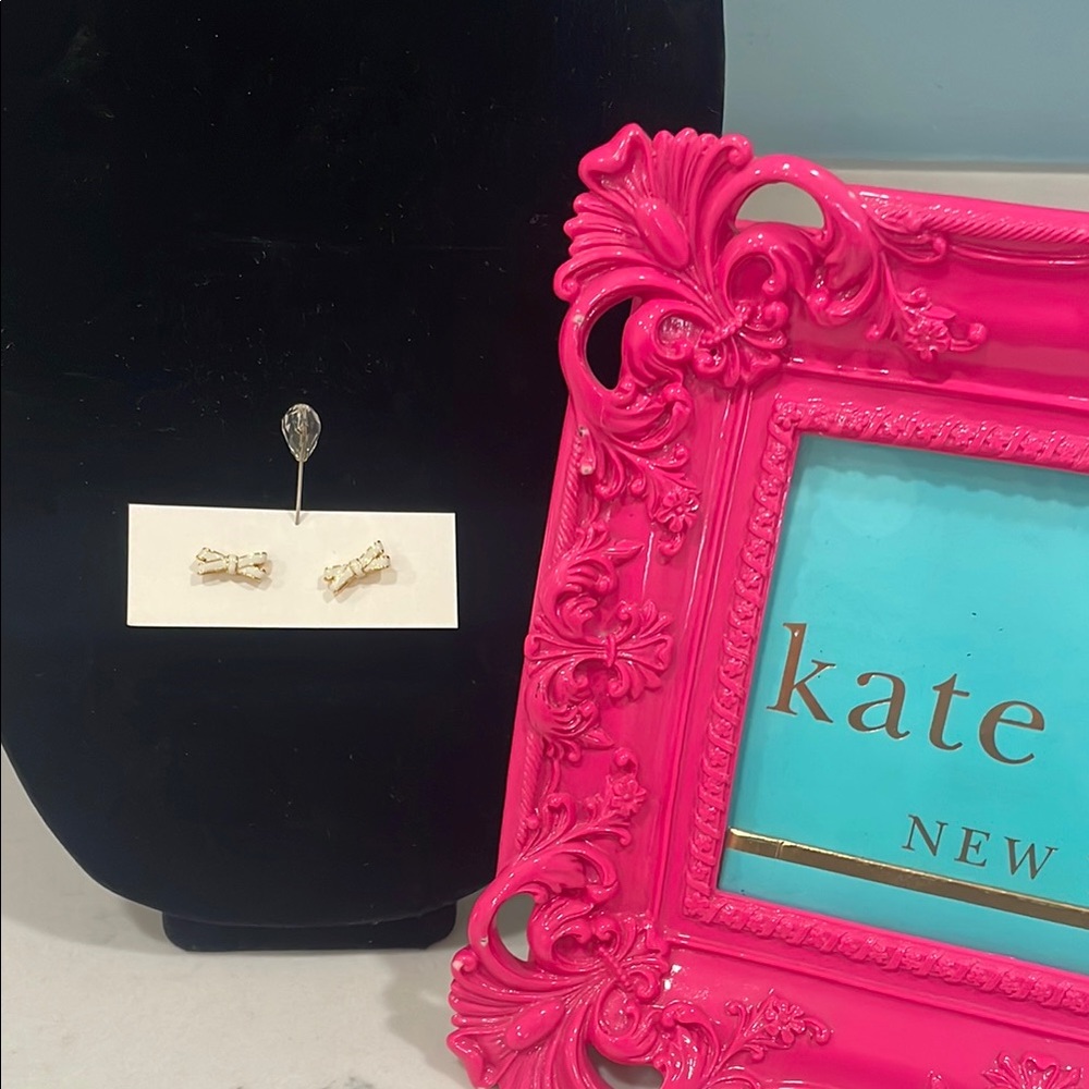 Kate Spade White and Gold Bow Earrings